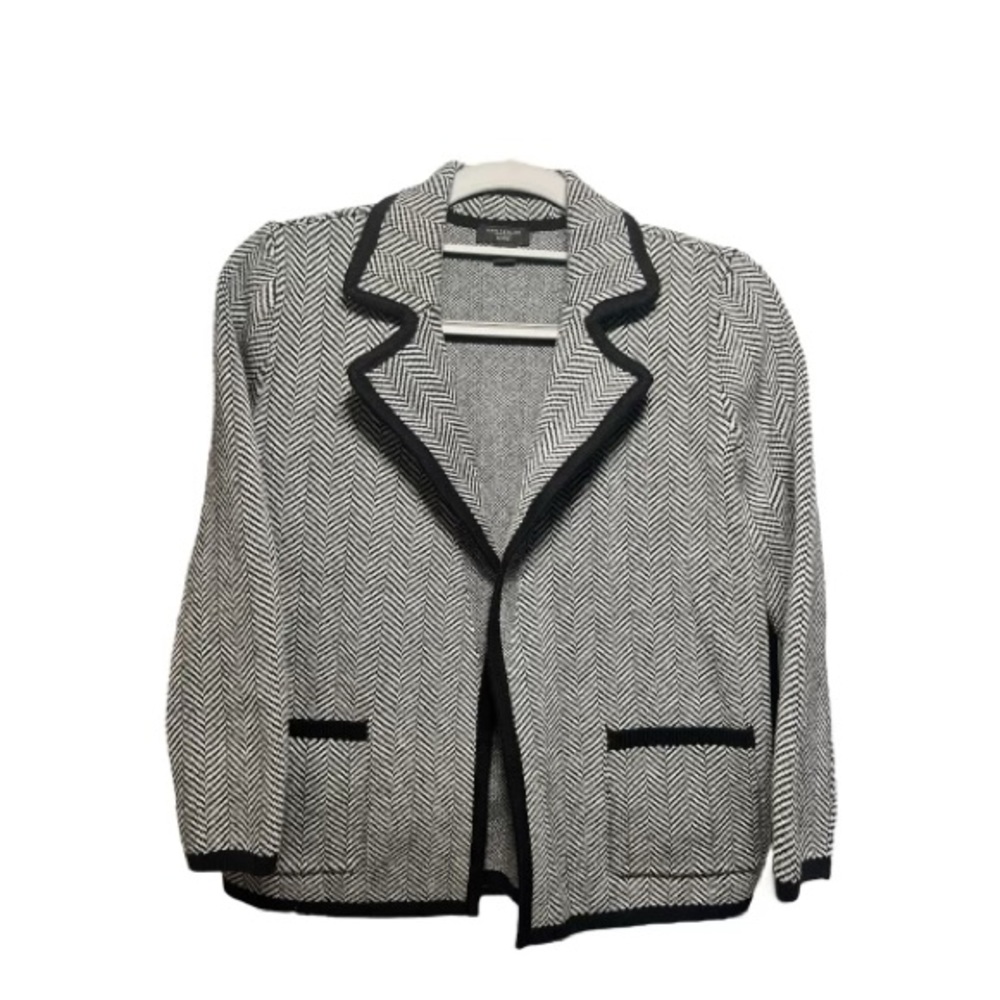 Ann Taylor Factory Cardigan Jacket Knit Blazer Black Gray Small Petite